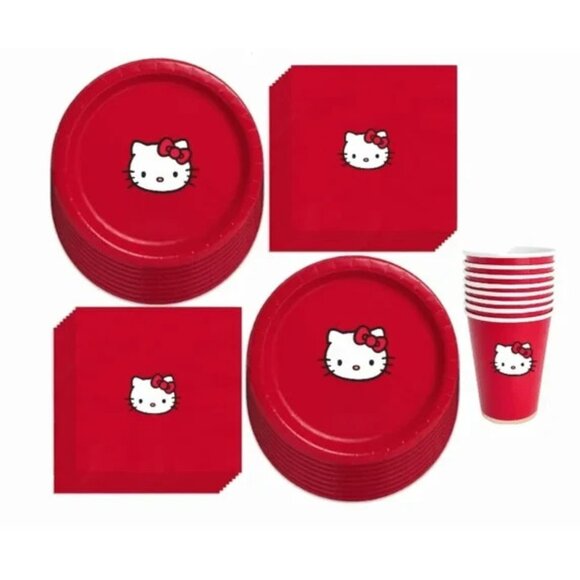 Kitty Party Supplies Set, Red Paper Plates, Cups and Napkins, Party Pack - Picture 4 of 4